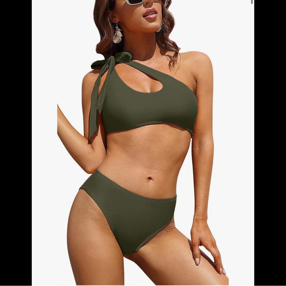 Chic Olive Green One-Shoulder Bikini